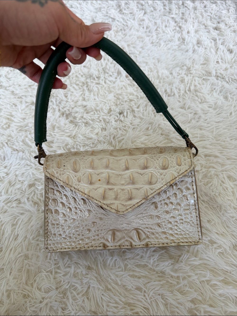 Real Crocodile Custom 1:1 Cream Purse with Green Crossbody